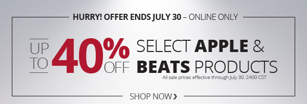 Up to 40% off Select Beats and Apple