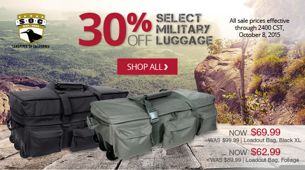 30% Off Select Military Luggage